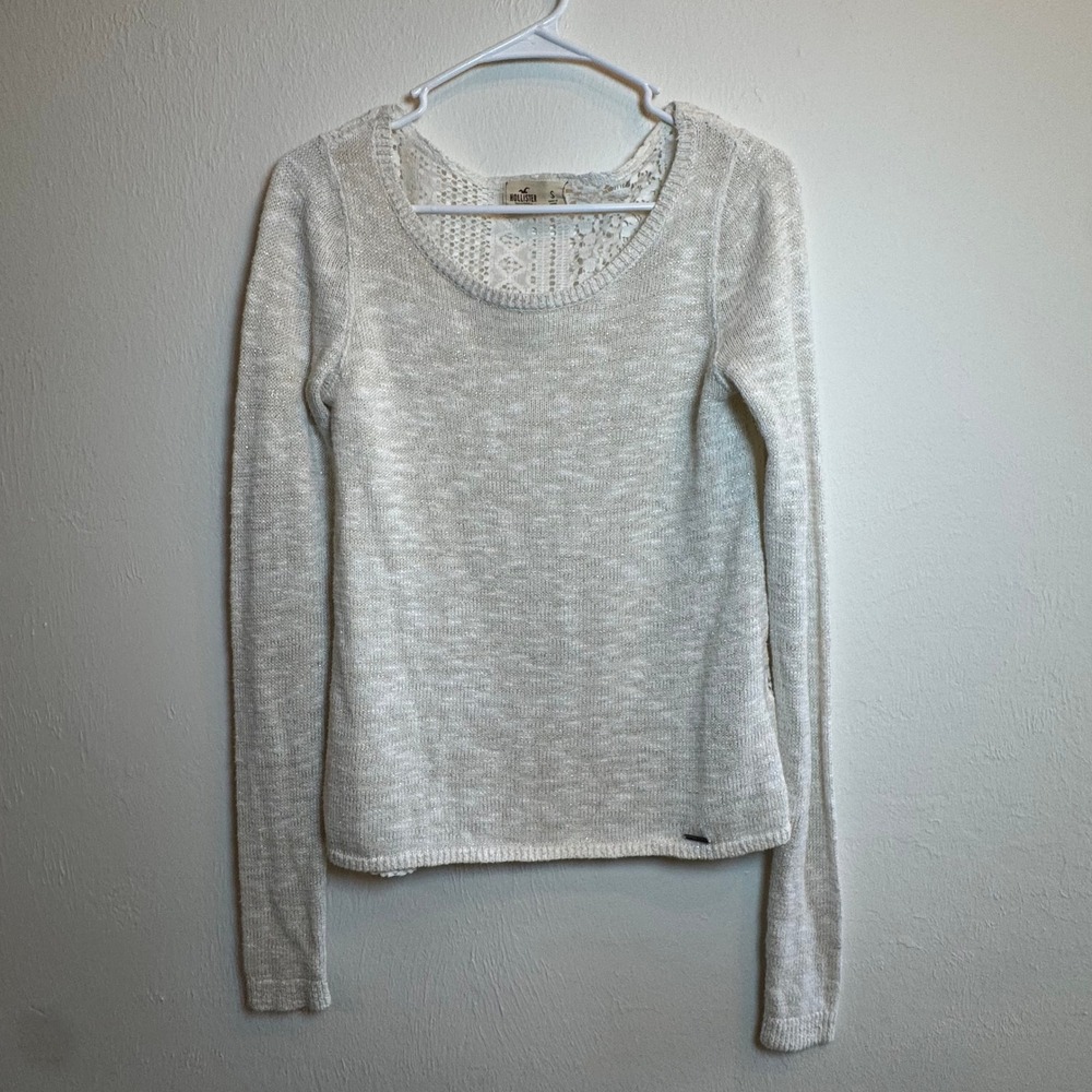 Hollister California Womens Long‎ Sleeve Knit Lace Back Sweater Cream Small